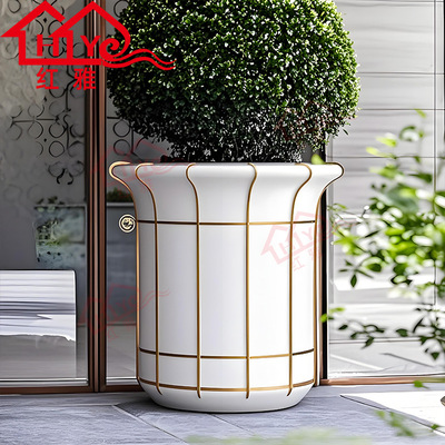 玻璃钢花盆户外庭院别墅酒店会所售楼处创意轻奢花器花罐组合摆件