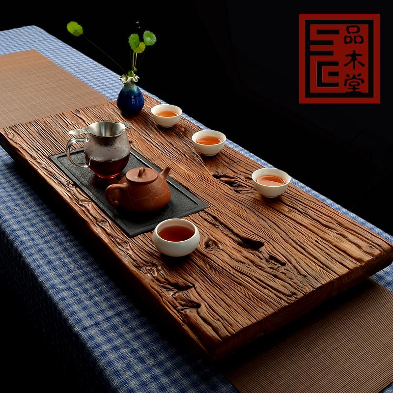 天然整块乌金石茶海老榆木茶盘风化枯木干泡茶台茶船实木门板创意