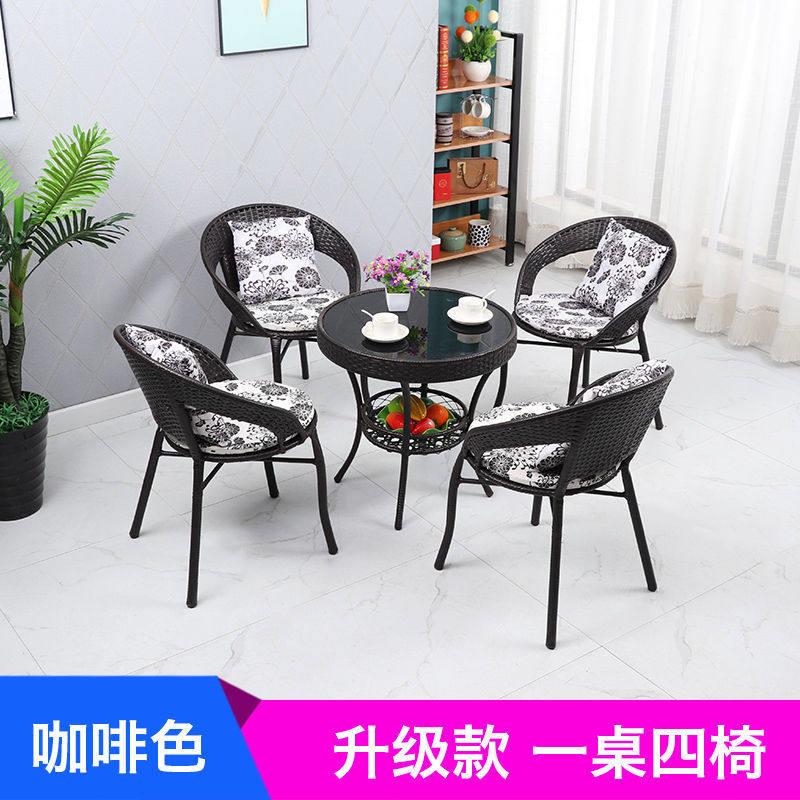 阳台小茶几钢化玻璃小圆桌现代简约藤编玻璃茶几圆形休闲迷你桌子