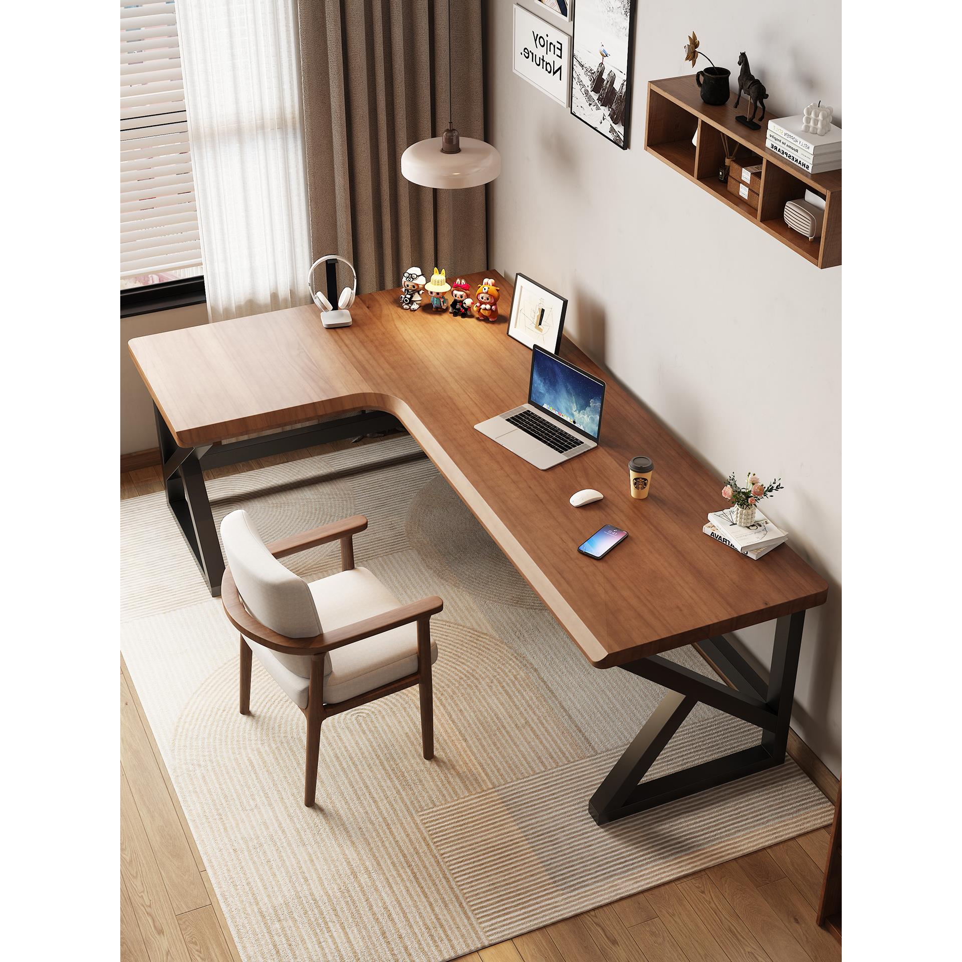 全实木电脑桌台式家用电竞桌子卧室办公桌长方形双人l型转角书桌