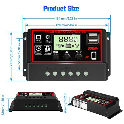 太阳能板控制器12V24V自动适应控制器10A60AUSB光伏板控制器