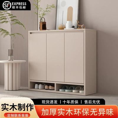 实木入门鞋柜家用门口楼道外电梯入户进门一体靠墙玄关柜2024新款