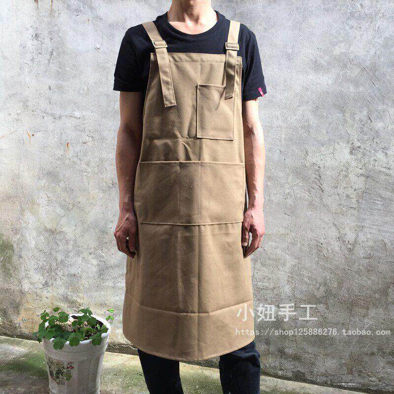 双肩抱婴袋帆布围裙手工加长卡其布色加厚烘焙学生美术绘画木工陶