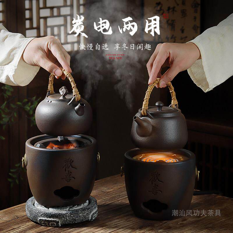复古手工柴烧碳火炉木炭一人小红泥炭炉明火陶壶煮茶壶陶瓷烧水壶