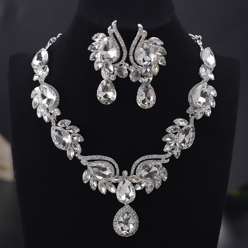 奢华首饰套装项链耳环夸张水晶短款锁骨链女新娘礼服配饰宴会饰品