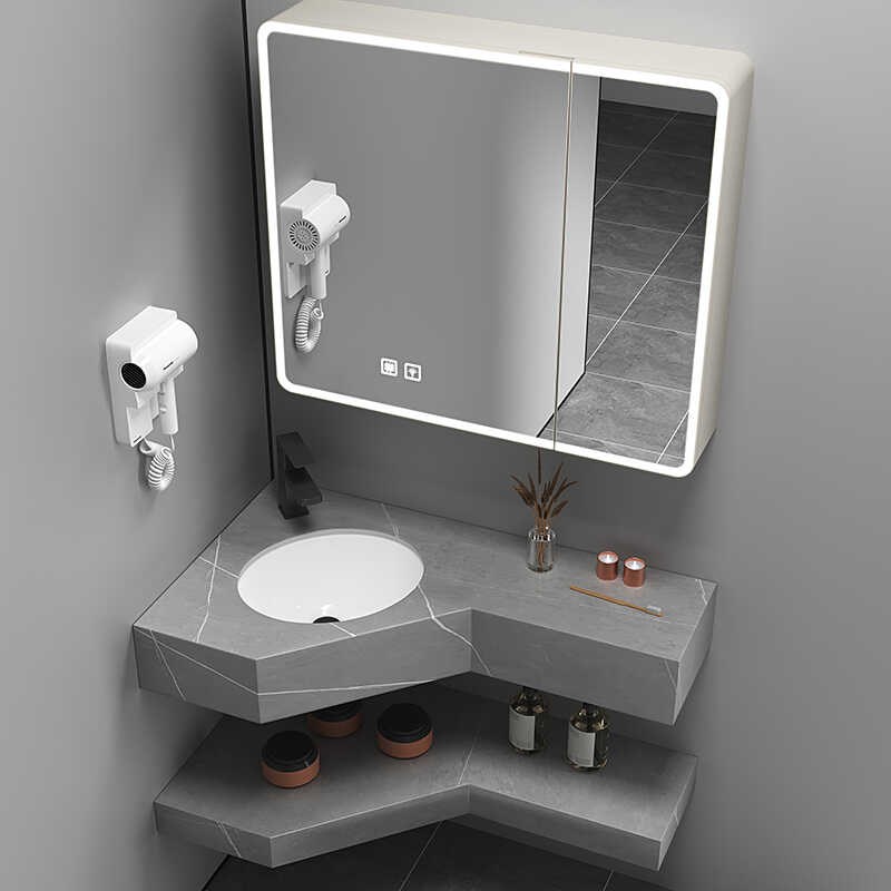 三角形洗手台盆转角洗脸盆挂墙式卫生间岩板浴室柜组合定制洗漱台