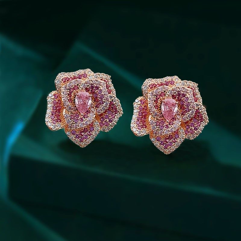 初春新款高档轻奢粉钻立体玫瑰花朵显脸小夹耳环耳夹无耳洞女胸针,饰品/流行首饰/时尚饰品新,耳夹,淘宝优惠券,粉丝福利购,淘宝优惠卷