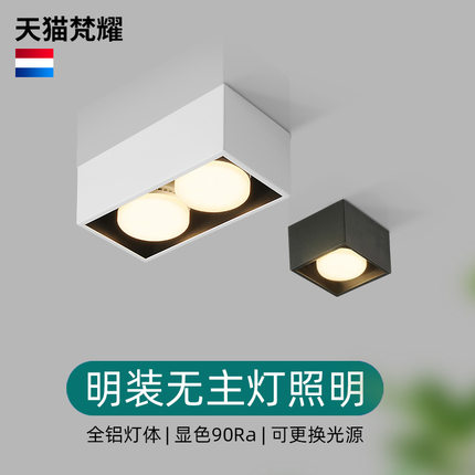 明装筒灯客厅无主灯照明双头斗胆灯格栅灯led射灯玄关过道吸顶灯
