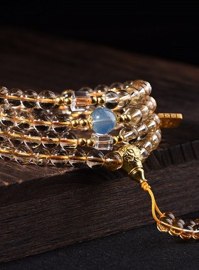 天然金发晶手串女黄发晶多圈108颗佛珠项链招财黄色水晶无优化