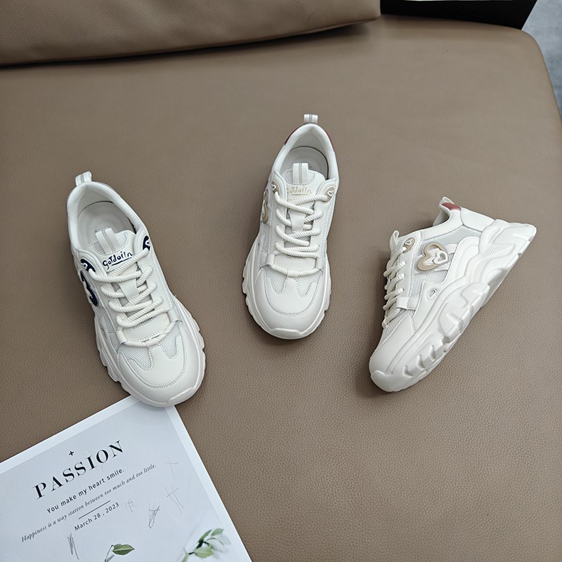 真皮老爹鞋d女显脚小厚底增高轻便运动鞋2025年夏季透气百搭休闲