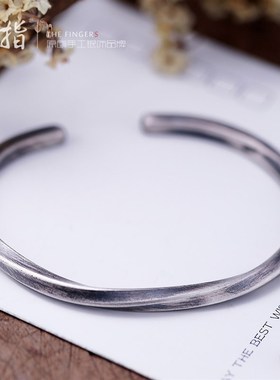 纯银手镯子男女999莫比乌斯古法白银手环情侣开口刻字情人节礼物