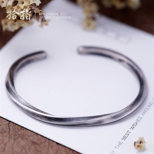纯银手镯子男女999莫比乌斯古法白银手环情侣开口刻字情人节礼物