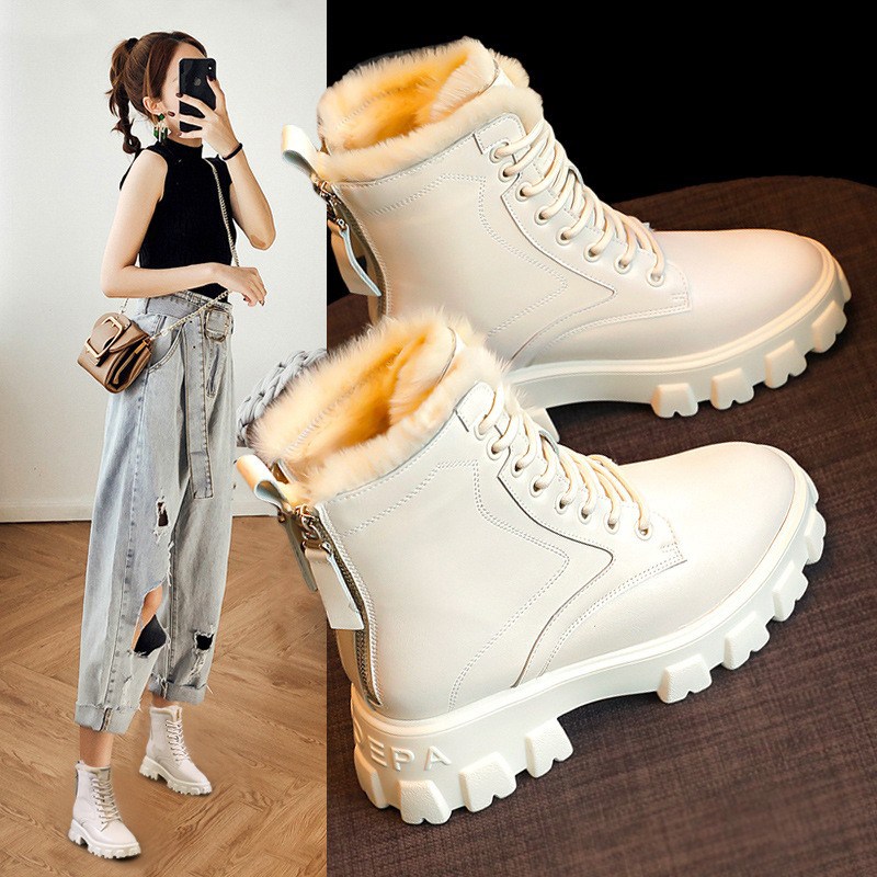 马丁靴短靴女2024年秋冬v新款女靴百搭加绒中筒靴粗跟英伦风女靴