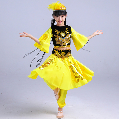 儿童少数民族演出服男童新疆维吾尔族舞蹈表演服装女分体舞裙六一