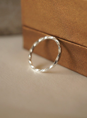手工999纯银戒指女 尺寸定做个性素面麻花尾戒食指圈细指环