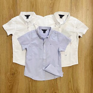 白衬衫 翻领短袖 纯棉休闲衬衣 男童简单大方休闲百搭经典 2024夏季