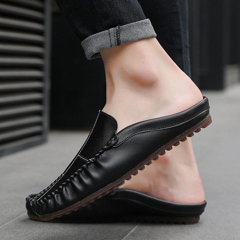 半拖鞋男透气牛筋底豆豆鞋2023夏季韩版潮流一脚蹬懒人无后跟男鞋,流行男鞋,乐福鞋（豆豆鞋）,淘宝优惠券,粉丝福利购,淘宝优惠卷