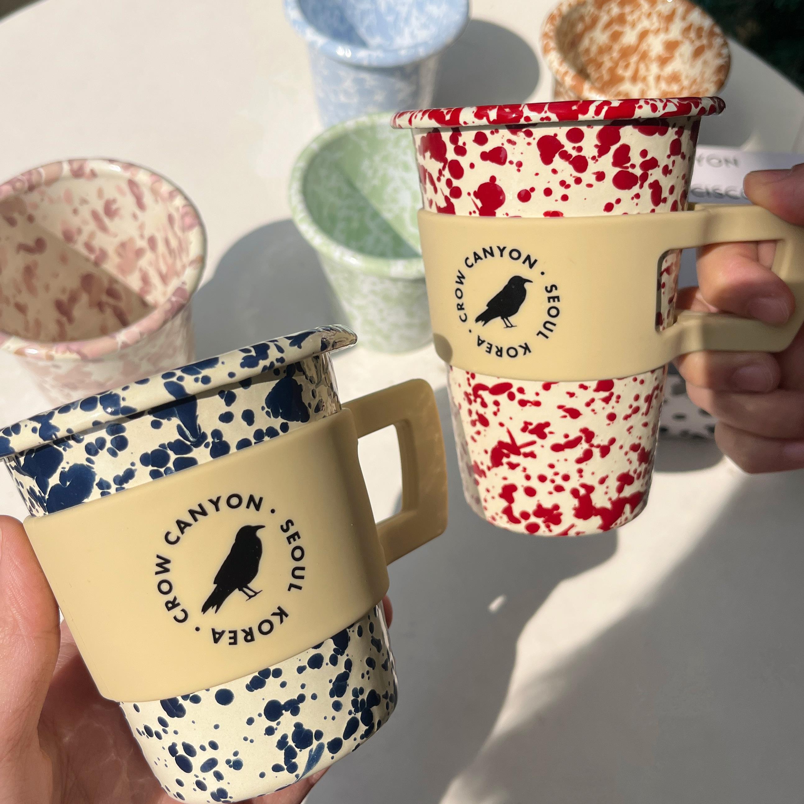正品授权美国Crow Canyon搪瓷覆古泼墨大理石珐瑯手握杯套