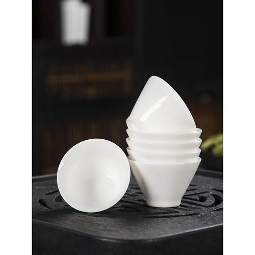 德化羊脂玉白瓷竹帽杯6件陶瓷家用茶杯功夫茶具小茶杯茶杯