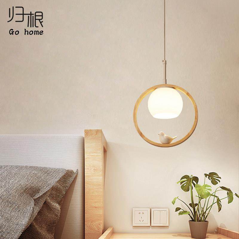 简约原木卧室床头灯吊灯北欧小鸟餐厅吊灯单头吊线灯吧台餐厅灯,家装灯饰光源,卧室/书房吊灯,淘宝优惠券,粉丝福利购,淘宝优惠卷