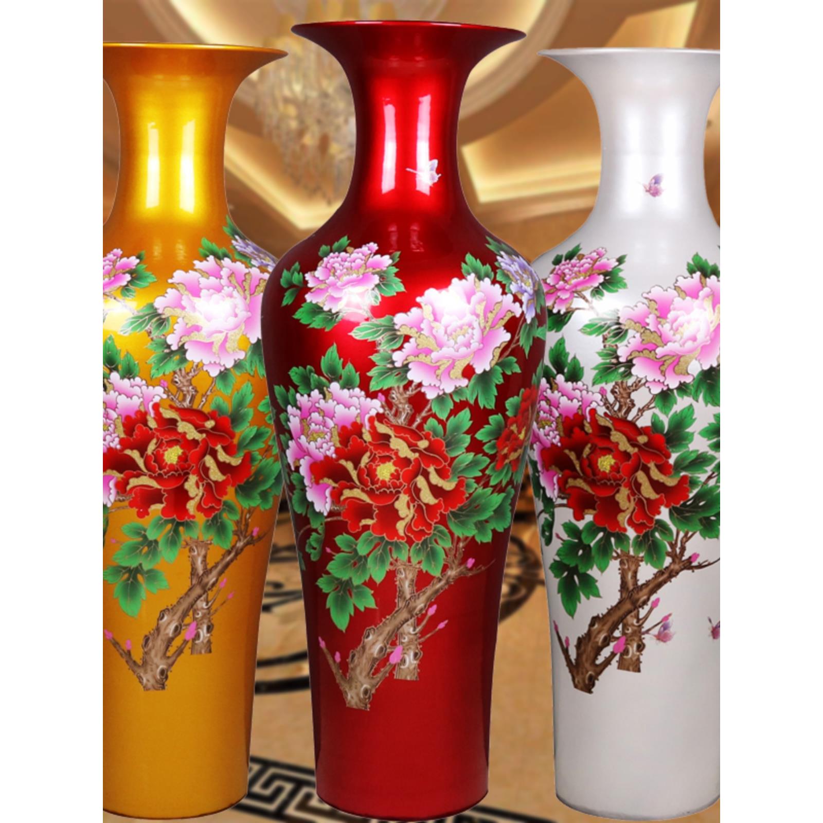 景德镇高档水晶釉镶金牡丹花欧式客厅新房结婚送礼陶瓷摆件大花瓶