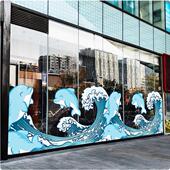 大海玻璃底纹装 饰海豚静电贴海底餐厅海洋公园卡通海浪波浪腰线贴