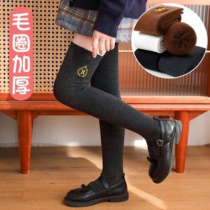 女童高长筒袜子儿童纯棉春秋冬季毛E圈款加厚打底过膝堆堆袜子新