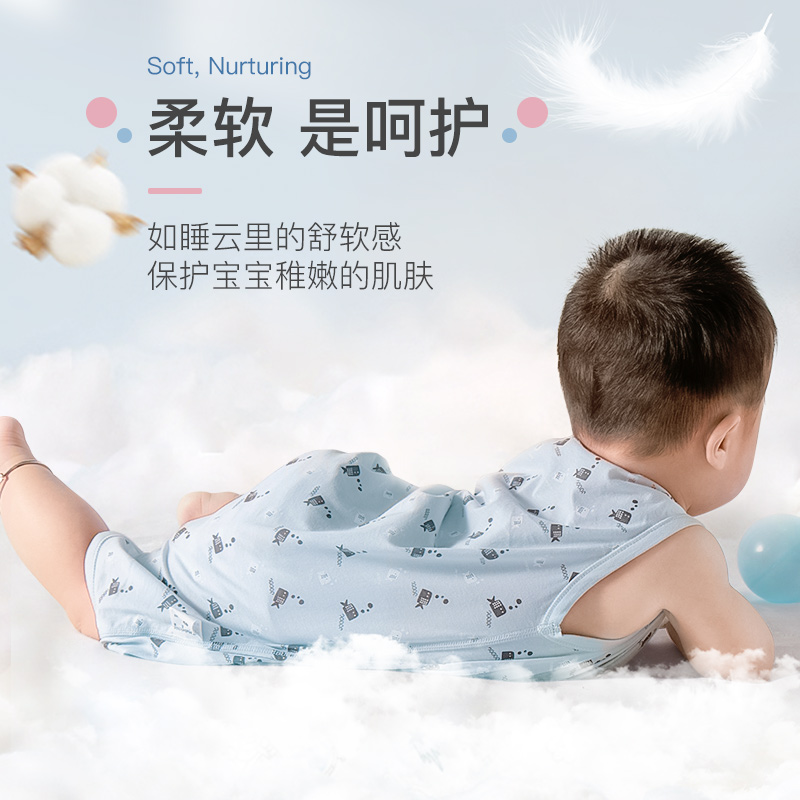 婴儿睡袍夏季薄款男女儿童w无袖睡裙空调房家居服背心宝宝睡衣