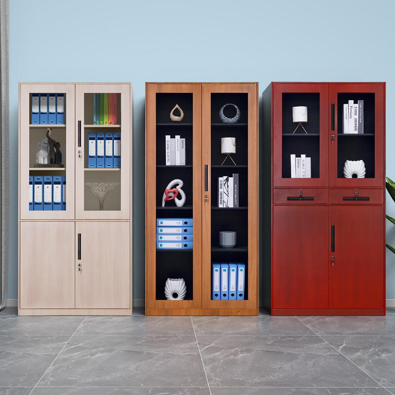 木纹转印文件柜钢制铁皮柜办公资料档案柜带锁柜子储物矮柜木纹书