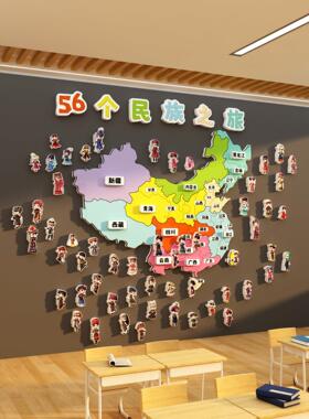 幼儿园环创56民族团结主题文化墙面装饰国庆童心向党楼梯布置材料