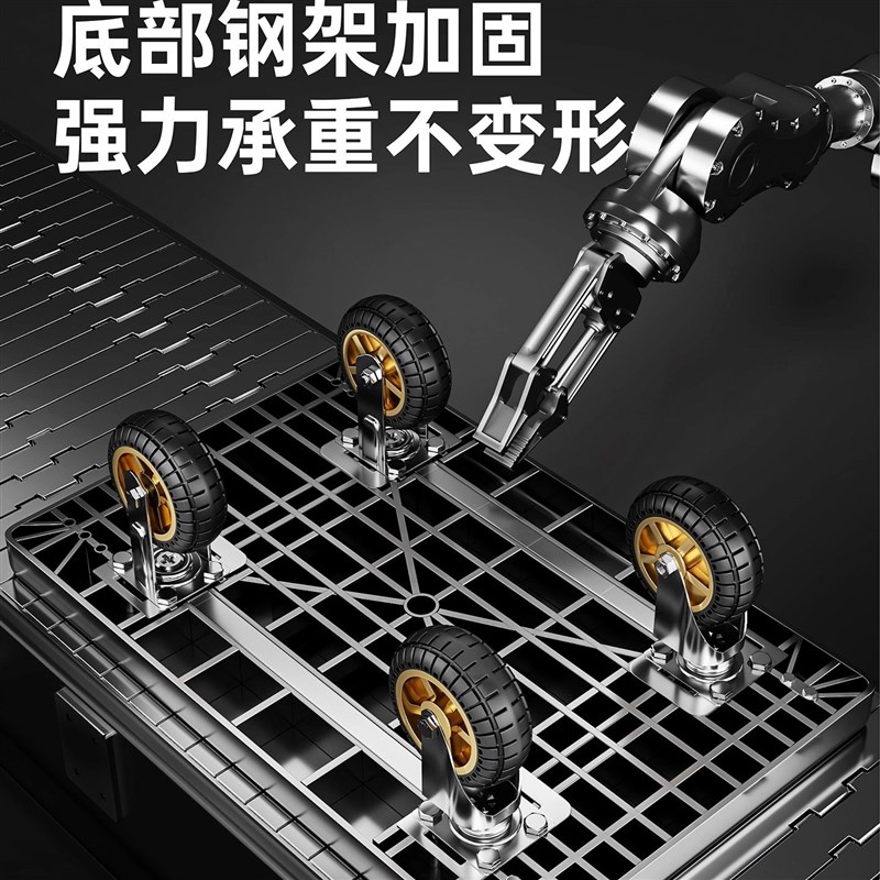 带高围栏小推车静音平板车拉货仓库搬运手推车可折叠家用收纳拖车
