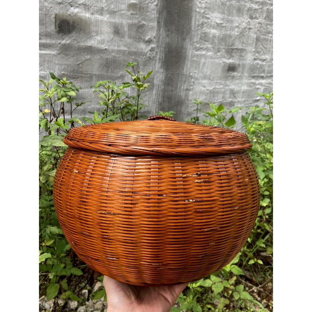 竹编制品带盖鸡蛋竹篮圆形编织装馒头竹筐编织收纳盒竹篓