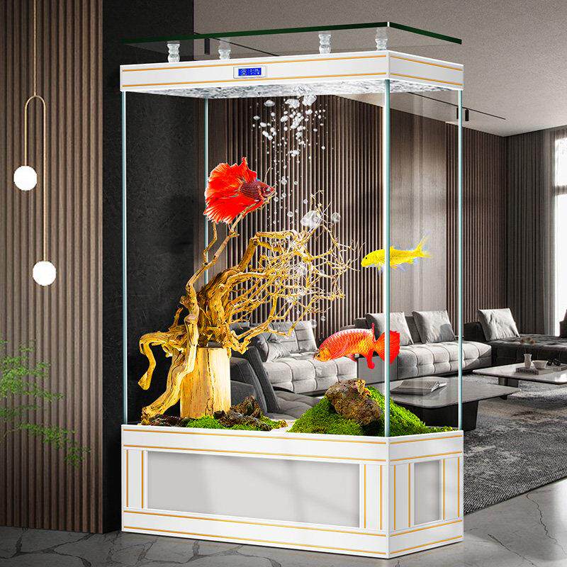 金晶超白金鱼缸客厅家用2026新款轻奢大型屏风隔断落地靠墙水族箱