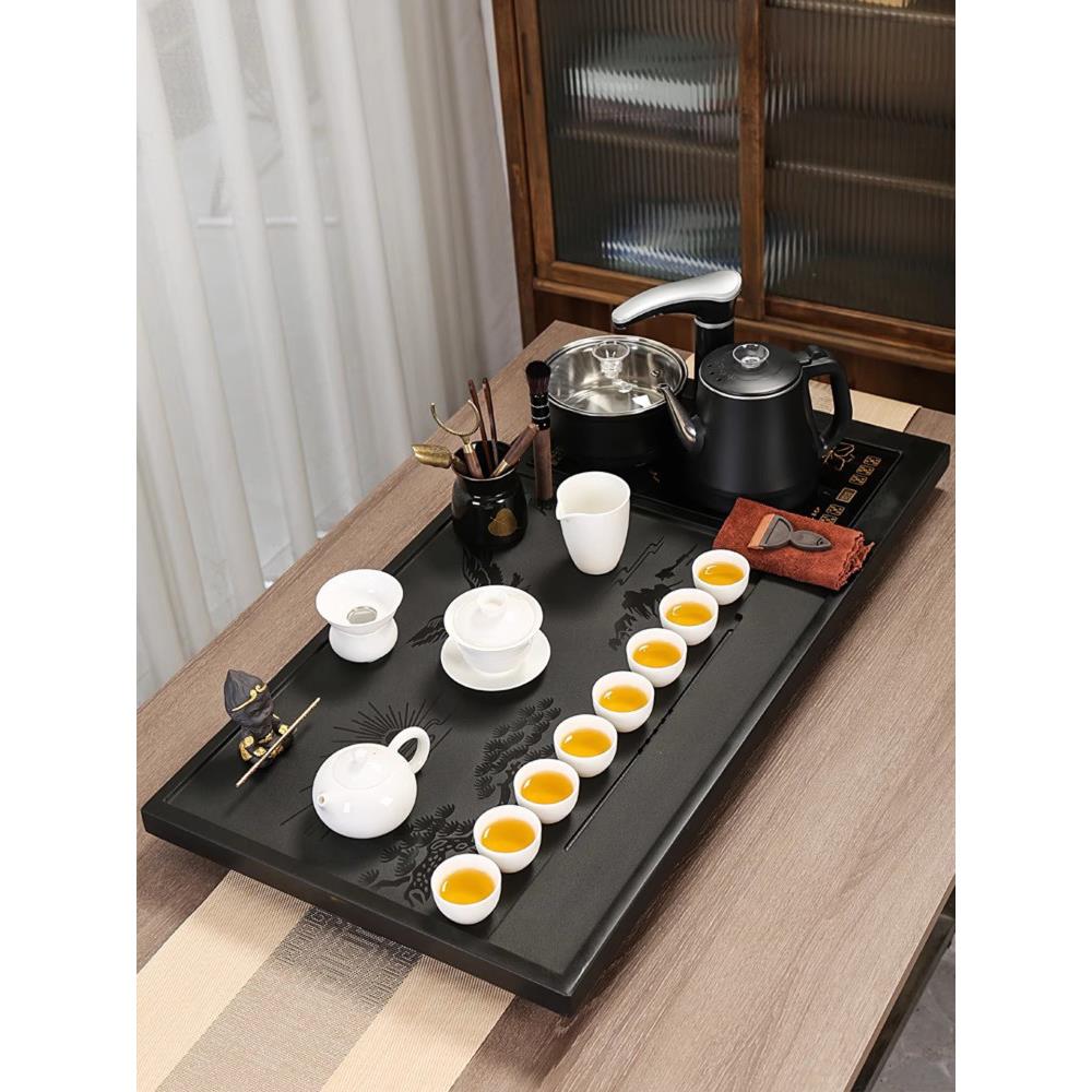 整块乌金石茶盘功夫茶具套装家用全自动一体烧水壶茶台石茶海整套