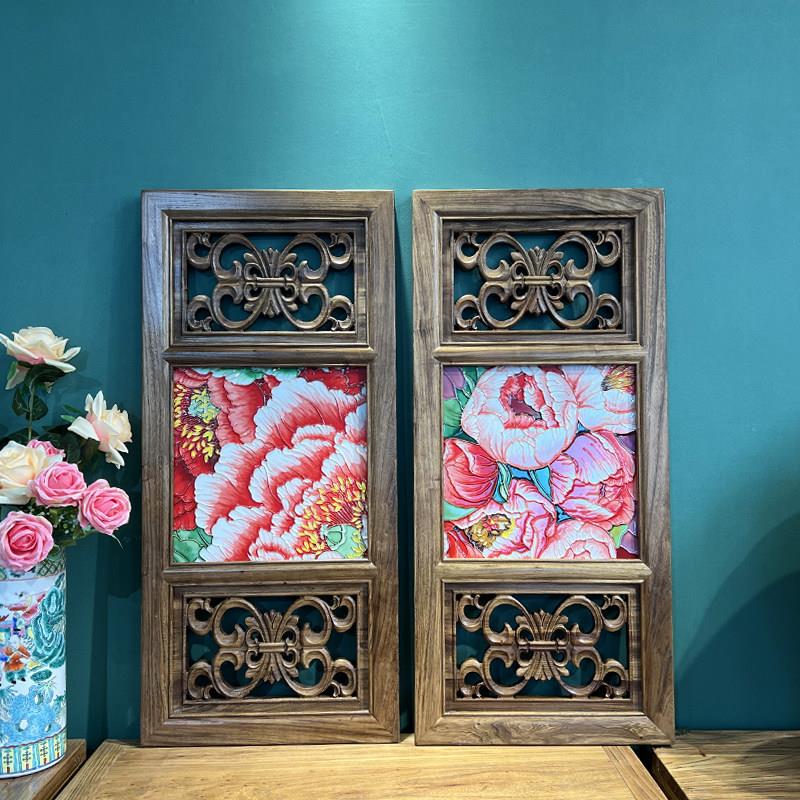 手绘花卉花鸟瓷板画入户玄关客厅电表箱遮挡墙面老榆木挂画装饰画