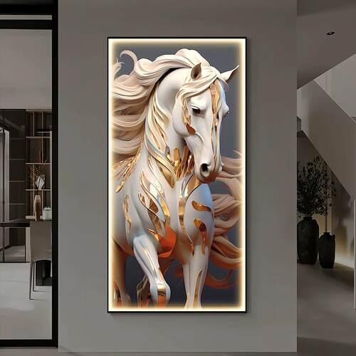 马到成功入户玄关装饰画骏马图客厅壁画现代轻奢走廊过道尽头挂画