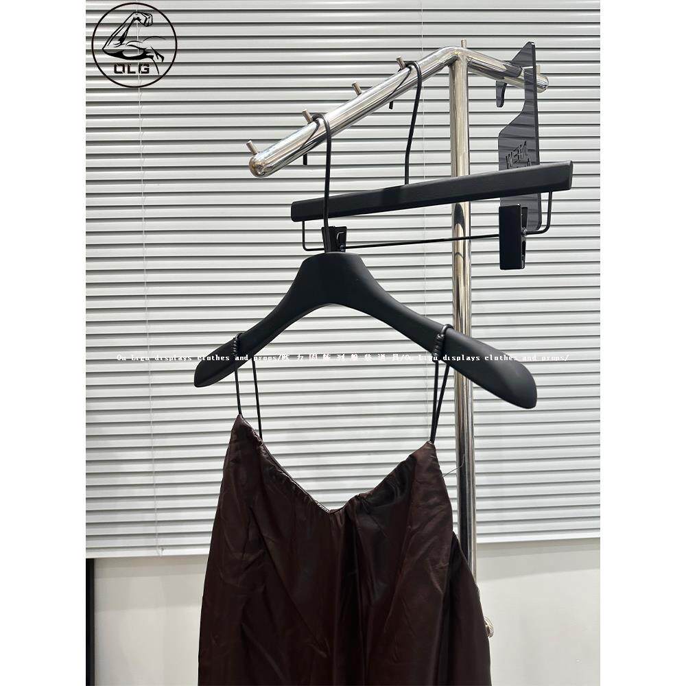 衣架女服装店用自带防滑无痕榉木衣撑裤夹黑色实木手感橡胶漆裤架