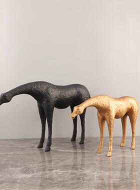 新中式金属饮水马艺术摆件客厅玄关卧室电视柜样板间家居软装饰品