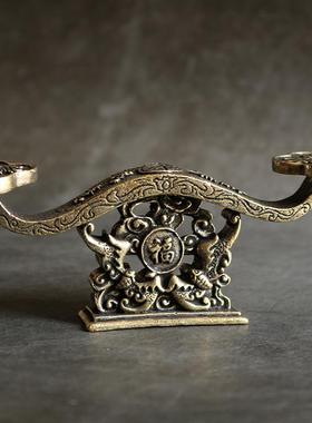 复古实心纯黄铜办公桌面车载小摆件大如意福禄随身工艺品手把玩件