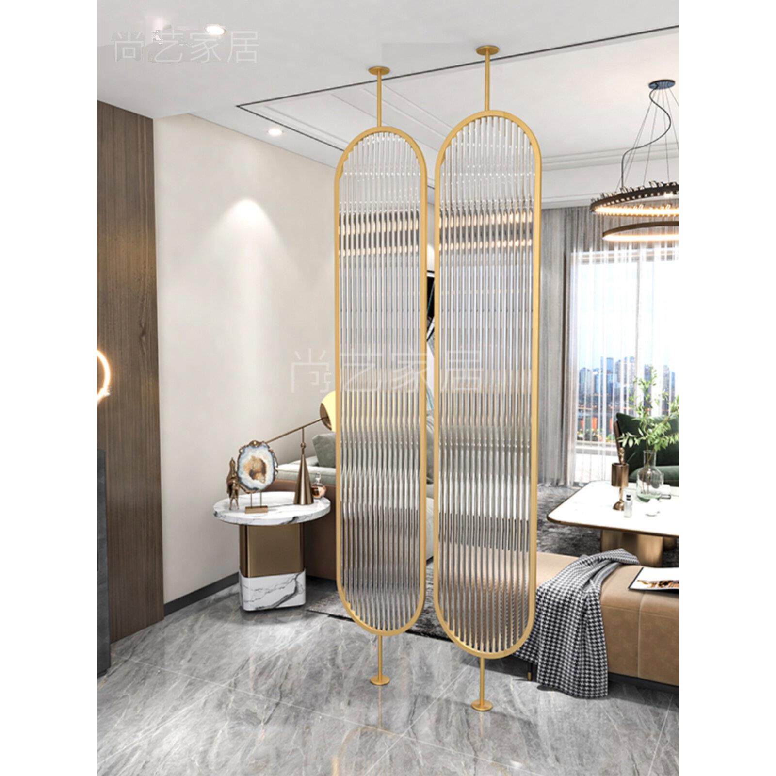 现代铁艺入户玄关隔断墙长虹钢化玻璃屏风客厅轻奢不锈钢装饰遮挡