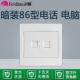 飞雕86型暗装 电话电脑插座开关双口面板网络家用网线