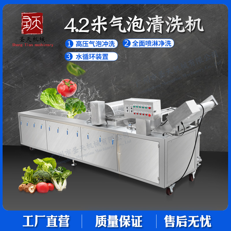 广州圣天4.2米大型全自动臭氧循环水气泡果蔬洗菜机 排骨清洗机