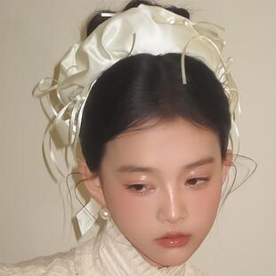 晨昏定情！蝴蝶结缎面大肠发圈！超大新娘头饰发圈头花发圈盘发器