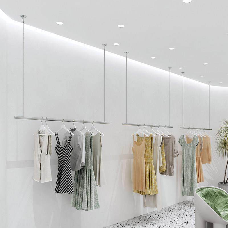 服装店展示架悬吊式天花板悬挂女装挂衣架橱窗婚纱挂衣杆侧挂不锈
