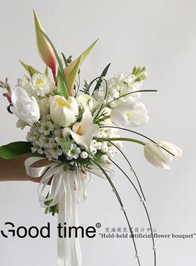 白色系仿真花束新娘手捧花婚礼拍照氛围感装饰花艺DIY