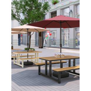 户外塑木桌椅组合网红甜品店咖啡厅休闲桌椅室外庭院花园连体餐桌