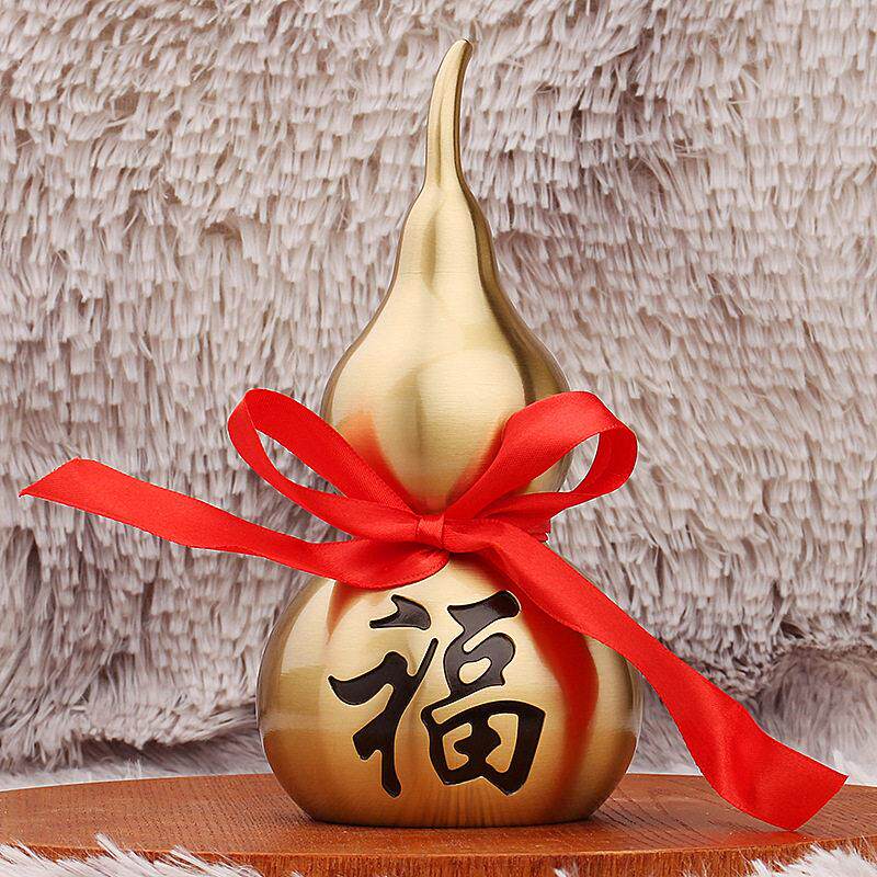 铜匠之家铜葫芦画黑大福字空心开口葫芦家居玄关创意桌面摆件葫芦