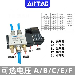 0r8二位五通24V气缸换向阀电阀220V电磁控制阀 亚德客电磁阀4V210