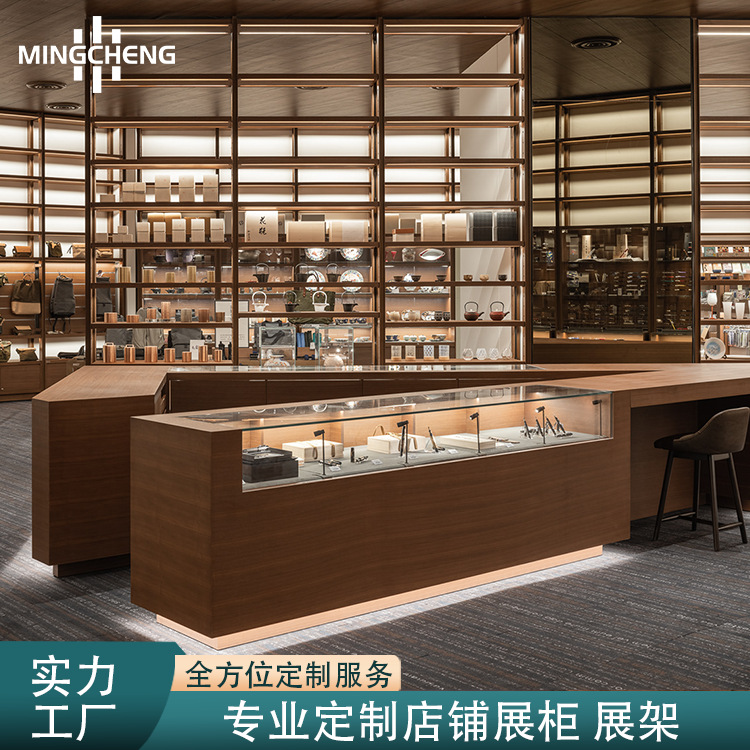 定制文创礼品店展示柜简易木质产品陈列柜小茶壶玻璃展示柜台厂家