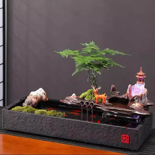 新型中国风流水饰品假山循环喷泉财富鱼缸客厅办公室桌面装饰乔迁